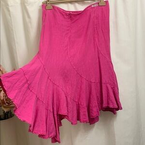 Vintage Lucky Brand Pink Linen Skirt Ruffled Asymmetrical Hemline